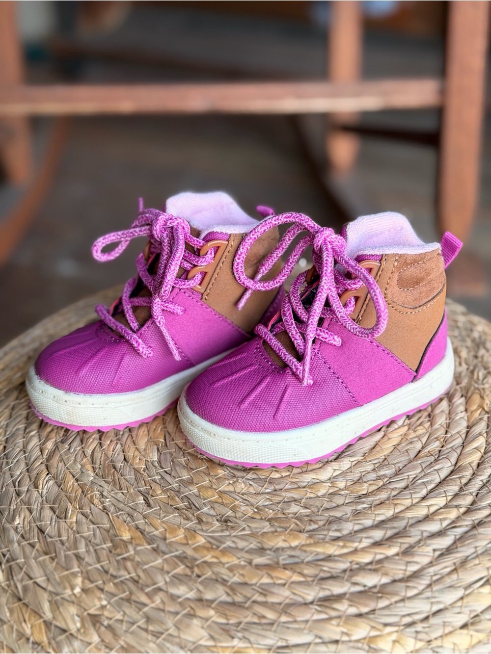 Kids OshKosh B’gosh Pink and Tan Lace-Up Winter Boots